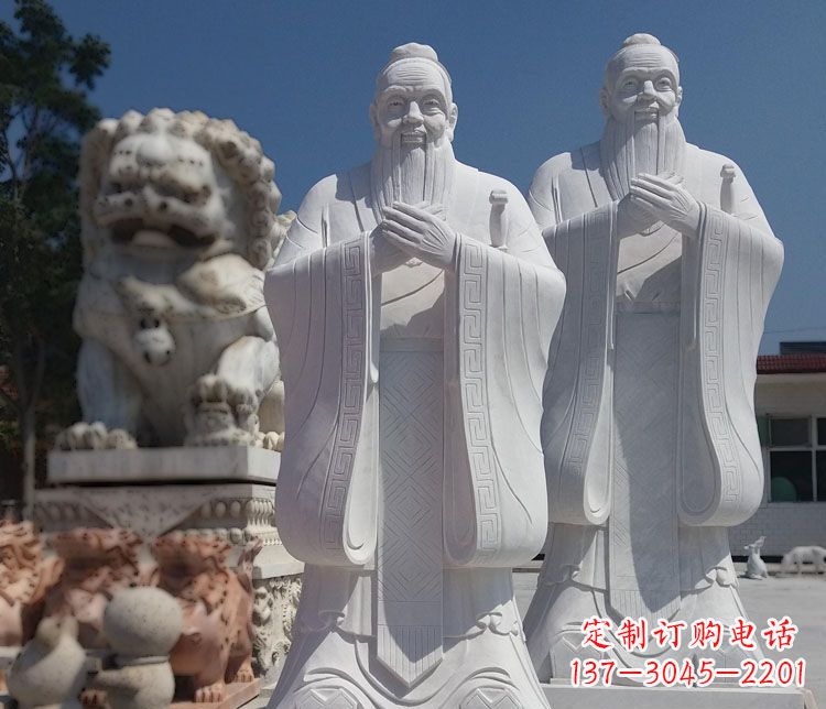 信阳以瑰丽石雕塑令孔子长存——汉白玉孔子校园古代名人石雕