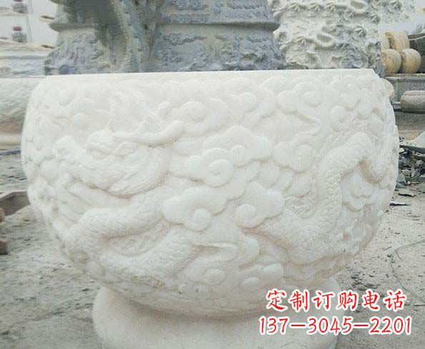 信阳汉白玉龙浮雕招财水缸,让你家居多一份福气