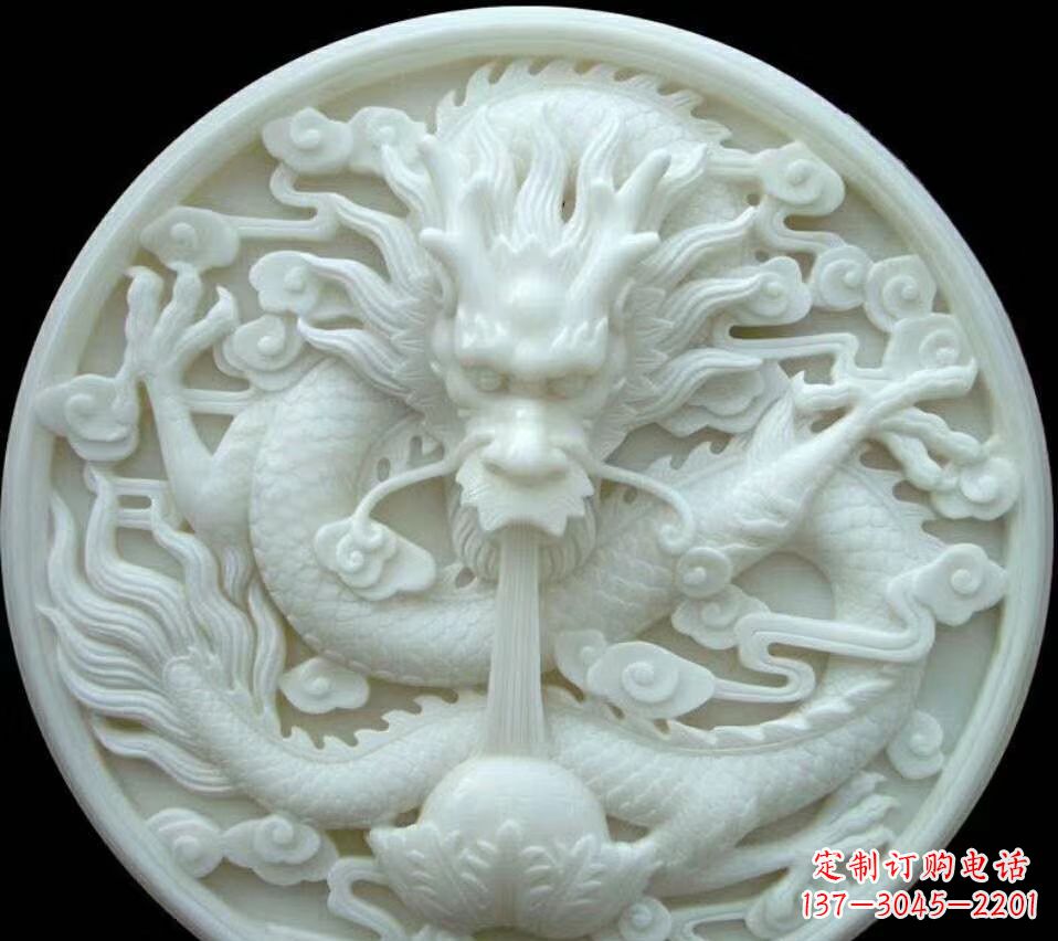 信阳汉白玉雕刻龙头摆件,悠然吟诗引领风尚