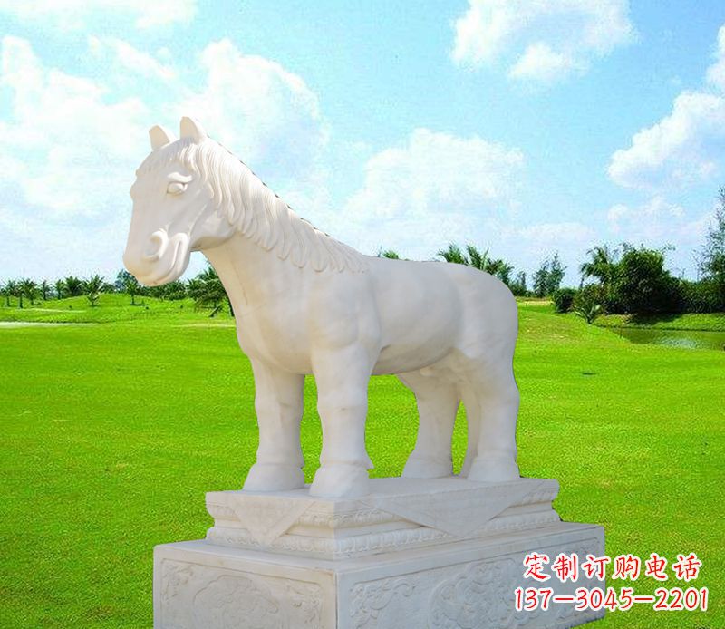 信阳汉白玉马石精美动物雕塑