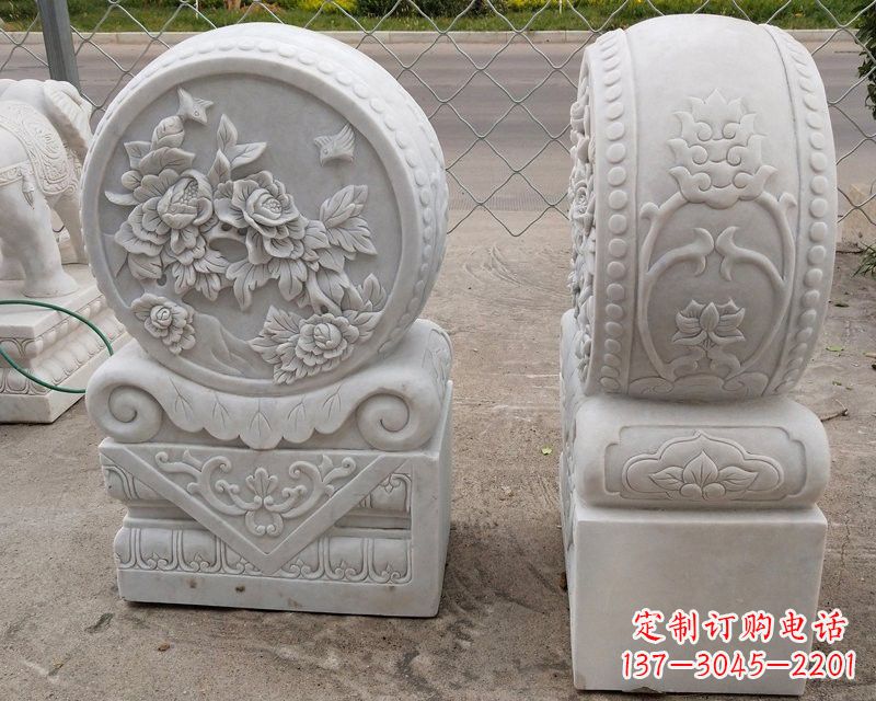 信阳汉白玉牡丹花门墩雕塑