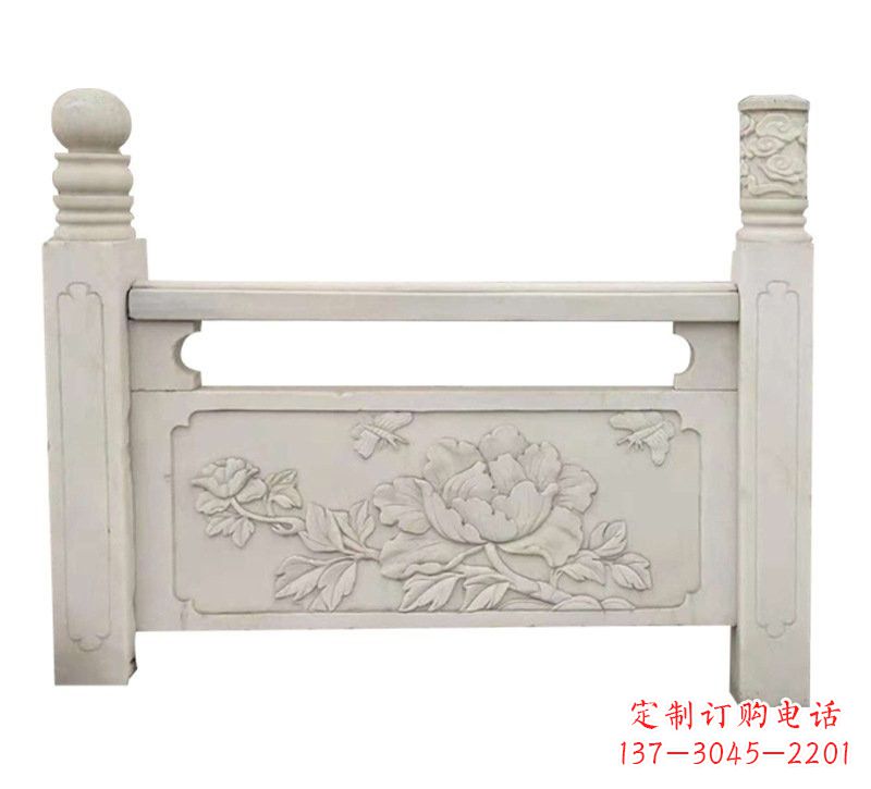 信阳汉白玉牡丹花浮雕栏板,雕塑定制精品