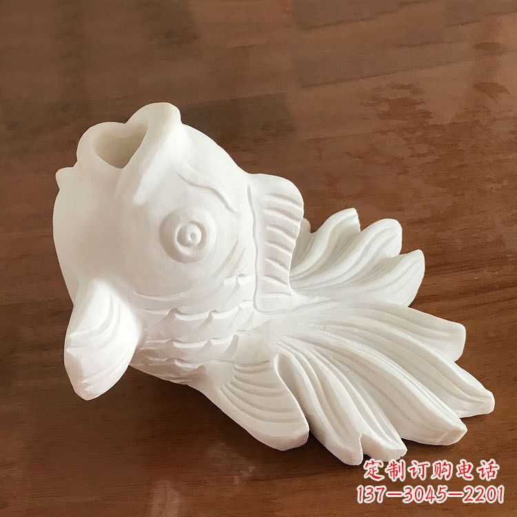 信阳汉白玉喷水金鱼石雕-园林水景创意动物雕塑摆件