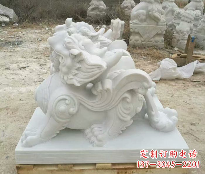 信阳汉白玉貔貅门口招财石雕 (2)