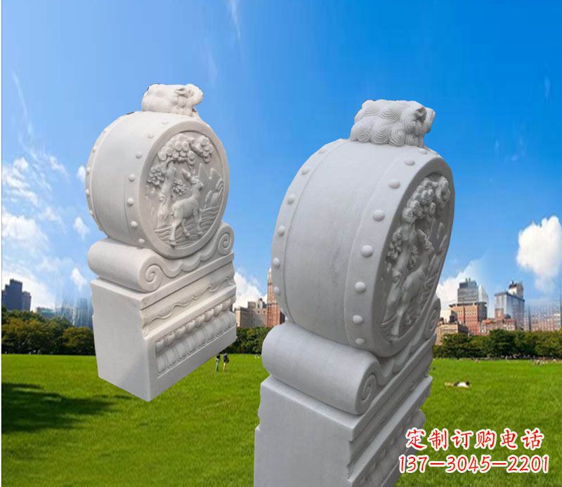 信阳汉白玉辟邪门墩雕塑