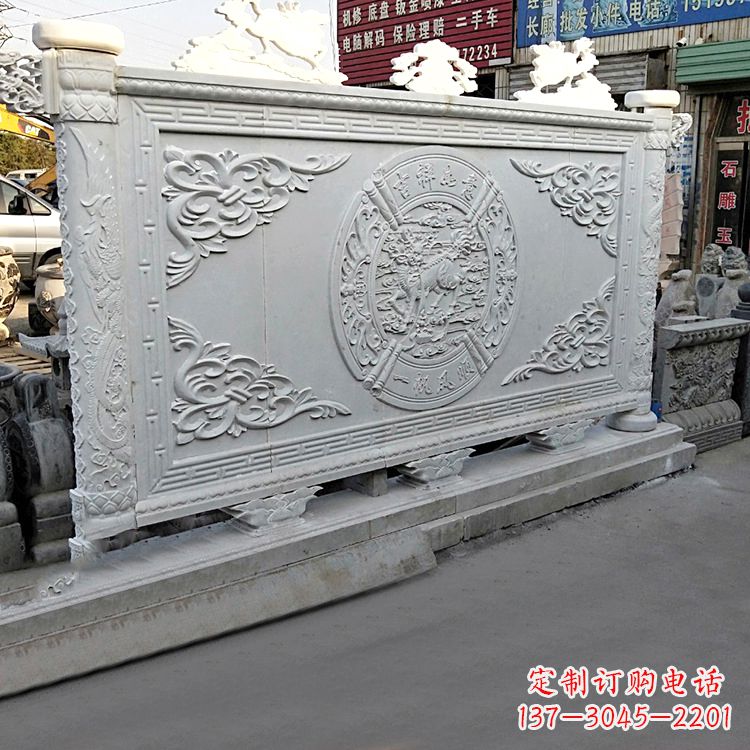 信阳汉白玉麒麟石雕影壁墙-庭院别墅院落大门古建萧墙