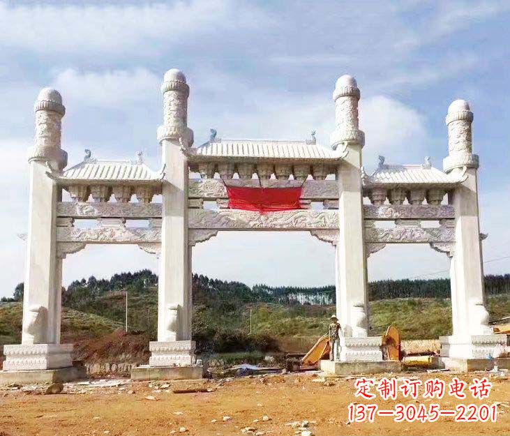 信阳汉白玉三门牌坊石雕