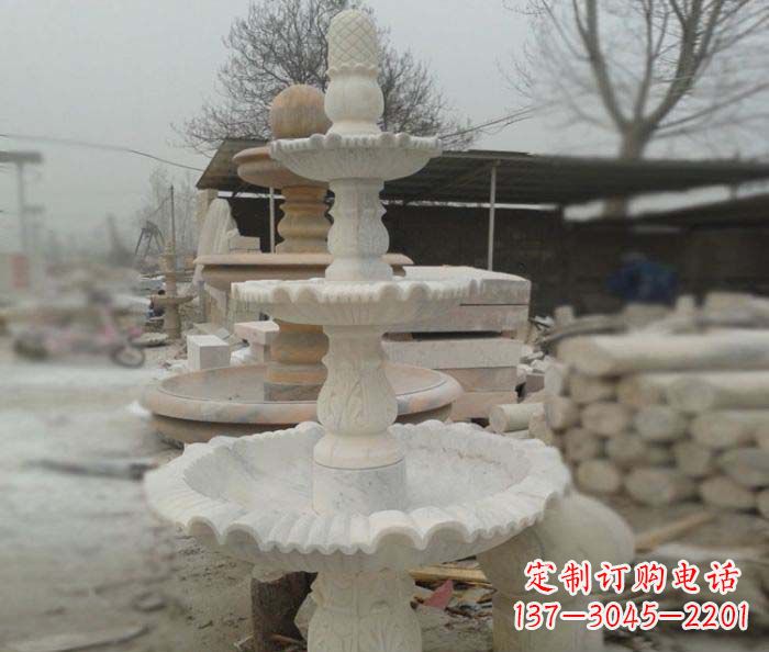 信阳汉白玉三层别墅小型喷泉石雕
