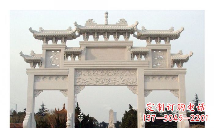 信阳汉白玉三门石雕牌坊