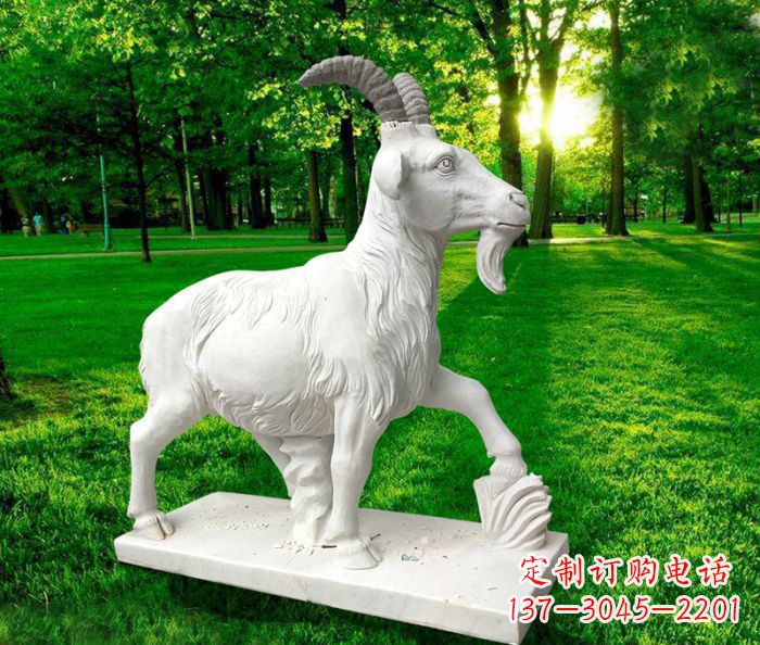 信阳汉白玉精美山羊雕塑