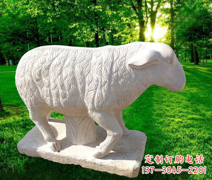 信阳中领雕塑的汉白玉山羊石雕是一件雕刻精美的…