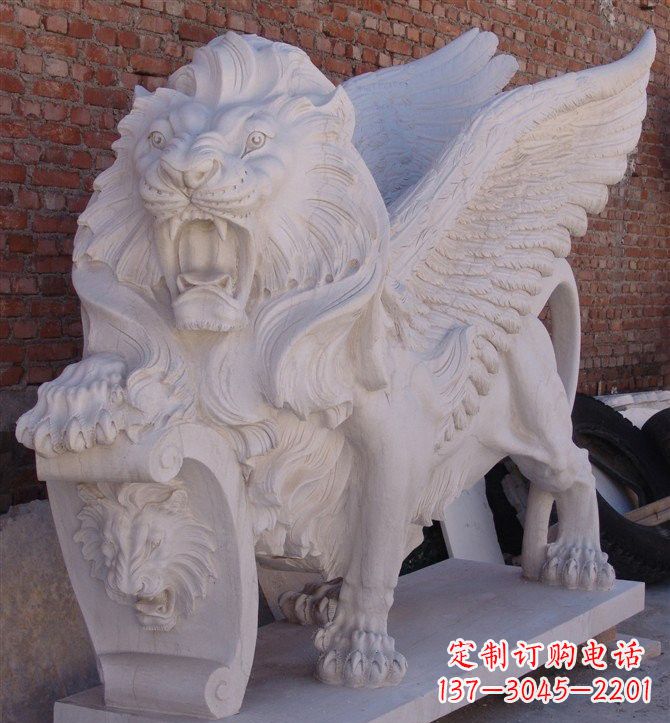 信阳汉白玉圣马可飞狮石雕,精致品质保证