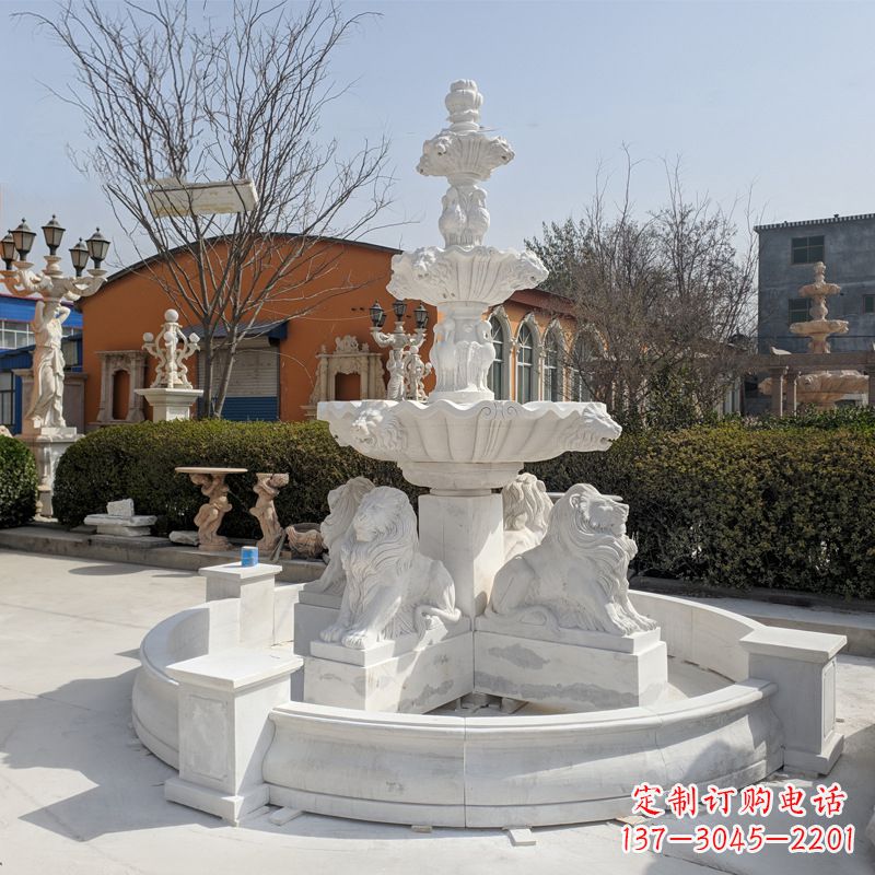 信阳汉白玉狮子喷泉雕塑