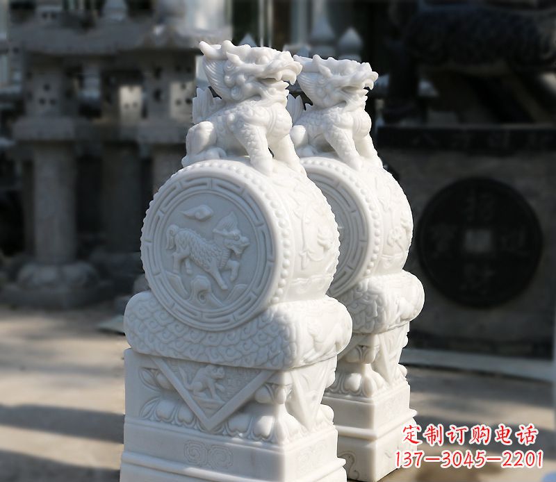 信阳汉白玉狮子辟邪门墩雕塑