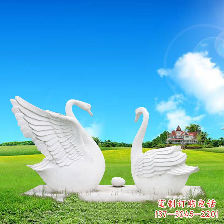 信阳精美石雕天鹅情侣动物雕塑摆件