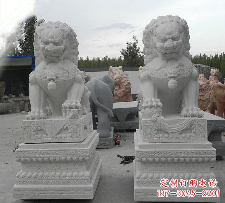 信阳精致汉白玉守门狮子雕塑