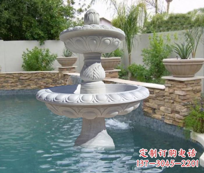 信阳汉白玉双层喷泉雕塑,精美无比