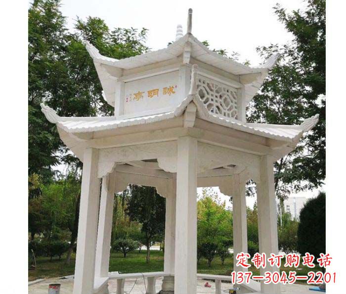 信阳高雅典雅的汉白玉双层六角凉亭石雕