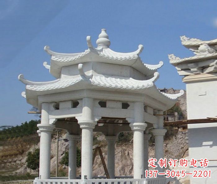 信阳精美汉白玉双层石凉亭雕塑