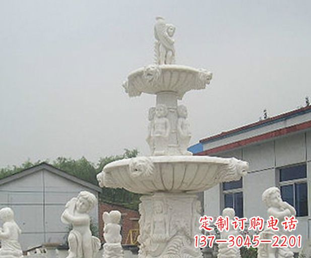信阳汉白玉天使大型喷泉石雕
