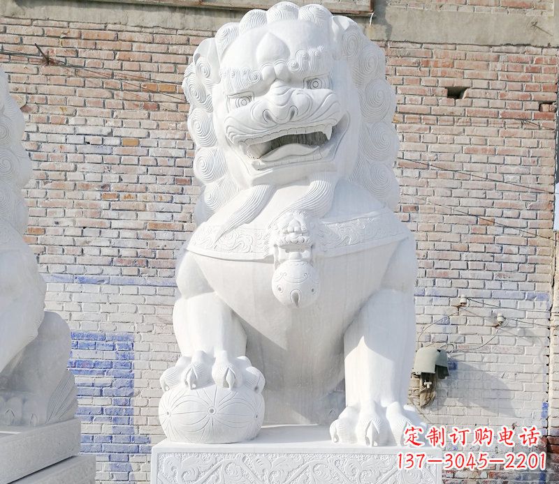 信阳正宗汉白玉狮子门墩雕塑