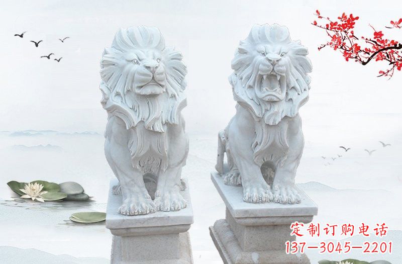 信阳精美雕刻的汉白玉西洋狮子