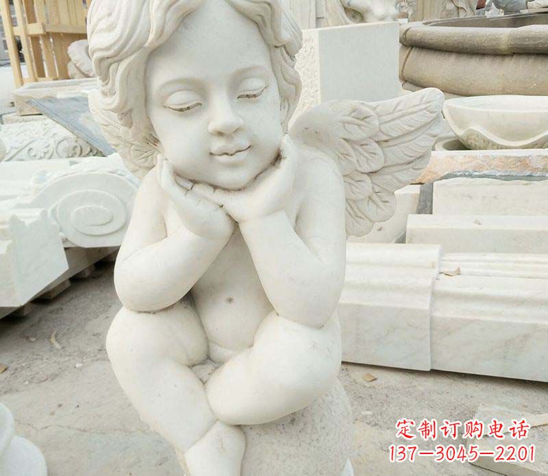 信阳汉白玉小天使西方儿童石雕,让孩子们拥有属于自己的天使