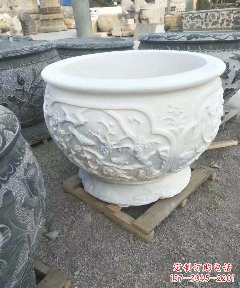 信阳汉白玉圆形水缸