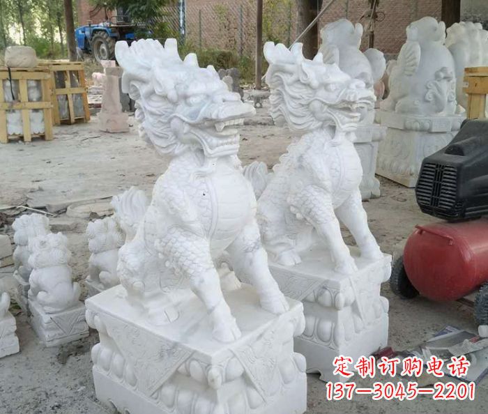 信阳中领雕塑——精美绝伦的汉白玉麒麟门口镇宅石雕