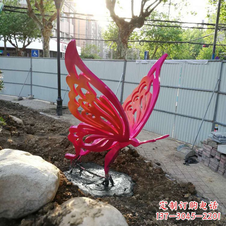信阳红色不锈钢蝴蝶园林摆件