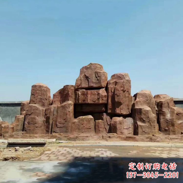 信阳假山雕塑,红色塑石精美制作