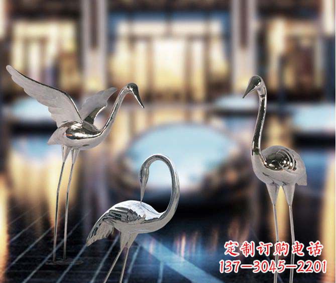 信阳精致镜面不锈钢仙鹤雕塑