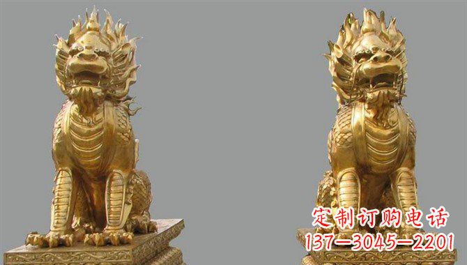 信阳精致黄铜麒麟雕塑,带来招财运