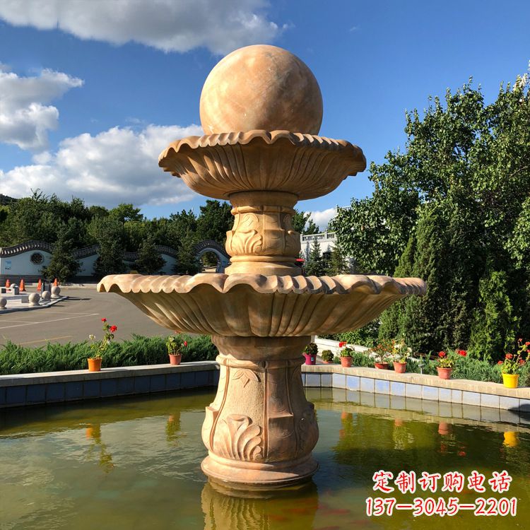 信阳经典黄锈石喷泉装饰雕塑