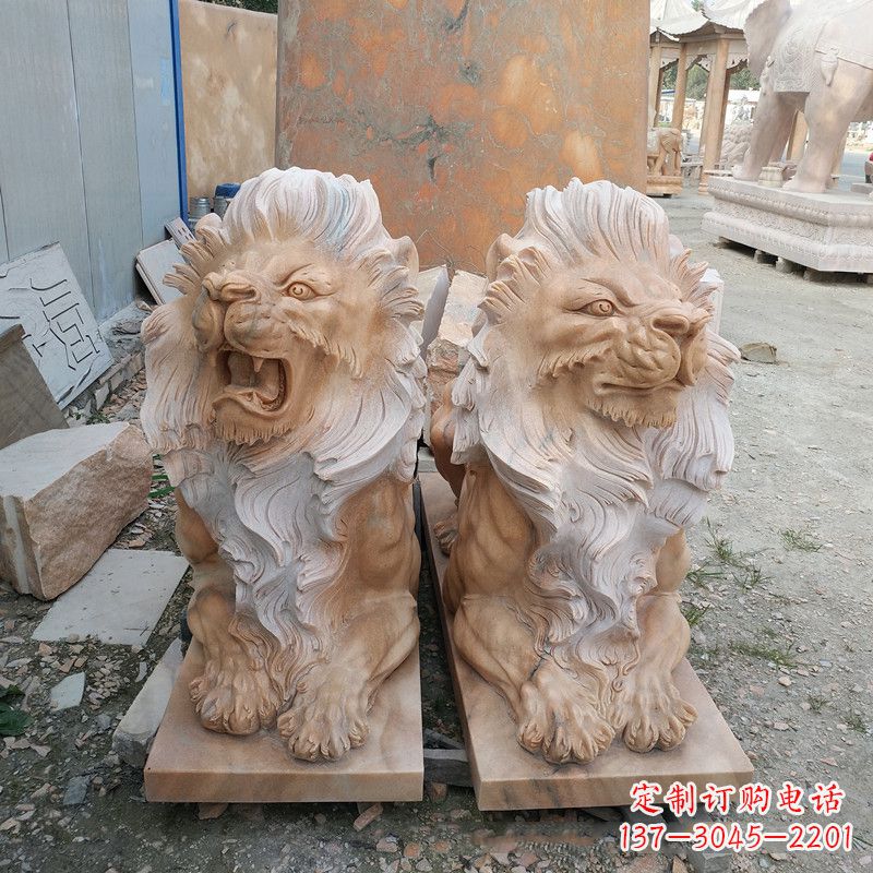 信阳风格多样的狮子雕塑