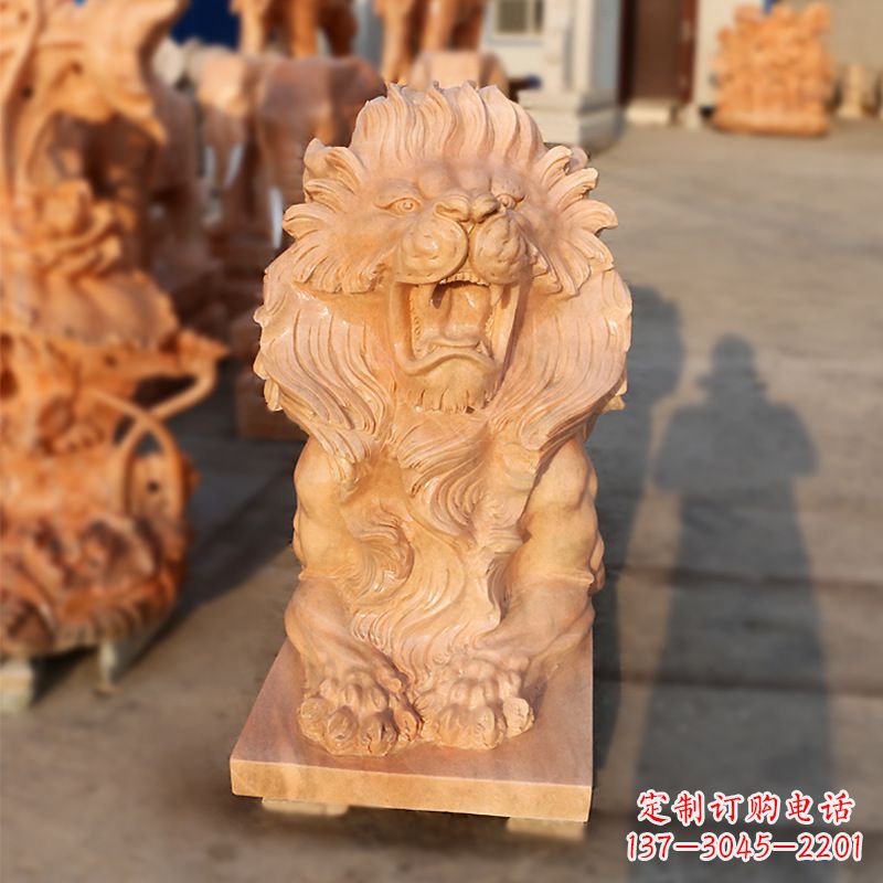 信阳象征力量的汇丰狮子红石雕