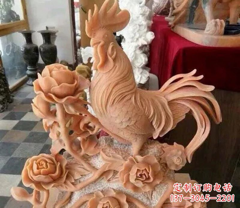 信阳国家元素:吉祥如意公鸡石雕