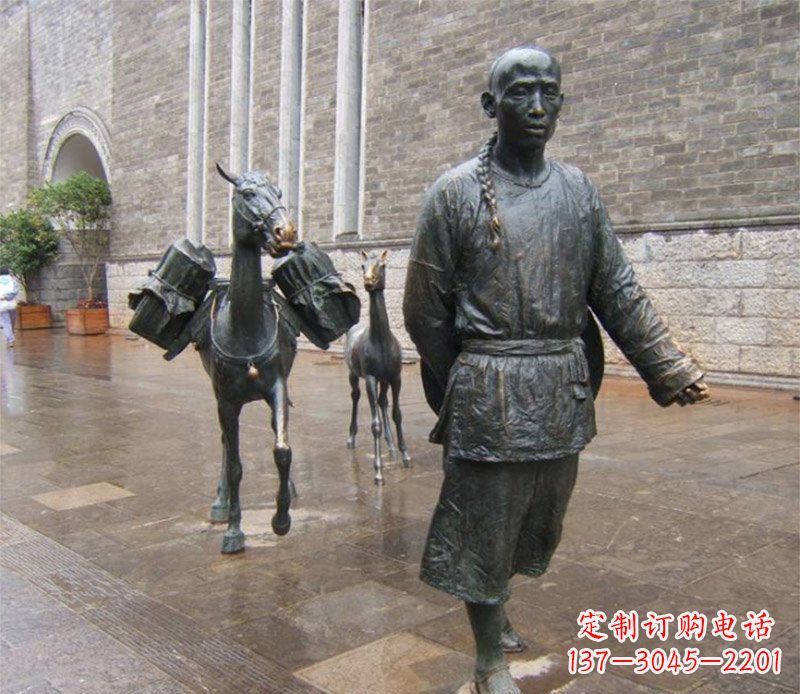 信阳中领雕塑专业定制古代人物小品毛驴铜雕