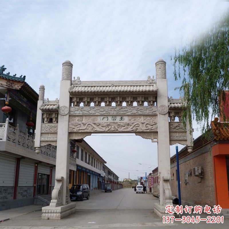 信阳精美的汉白玉门石牌坊雕塑