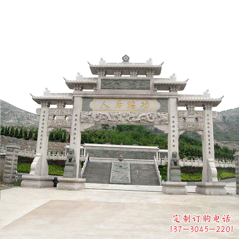 信阳艺术精美的汉白玉三门石雕塑牌坊