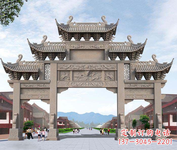 信阳景区三门石雕牌楼——精美雕塑定制