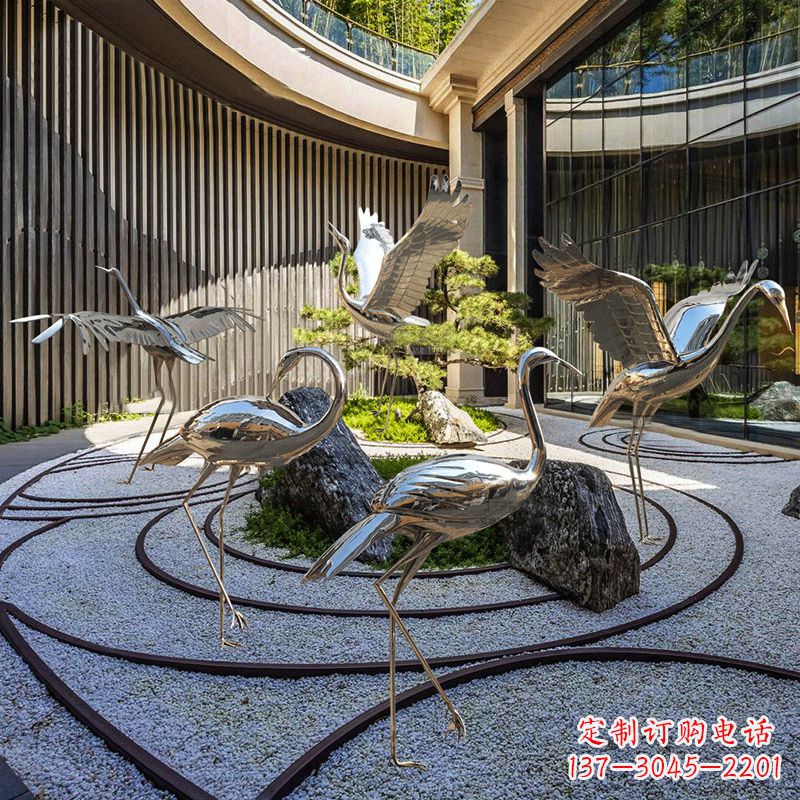信阳中领雕塑镜面不锈钢仙鹤雕塑