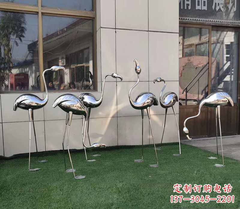信阳优雅古典的镜面不锈钢仙鹤雕塑