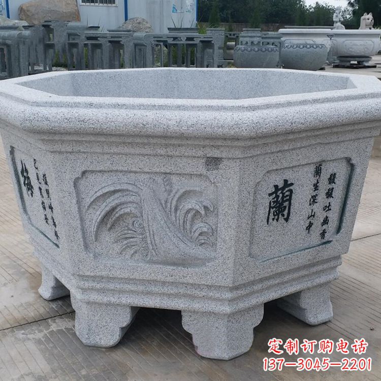 信阳原木质材料的精美砂岩花盆雕塑