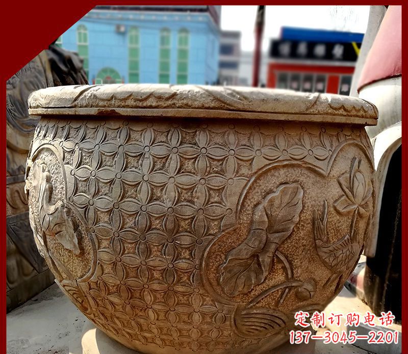 信阳仿古石水缸鲤鱼浮雕