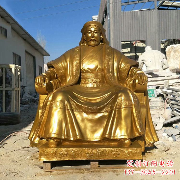 信阳鎏金成吉思汗铜雕-中国历史伟人古代著名人物雕像