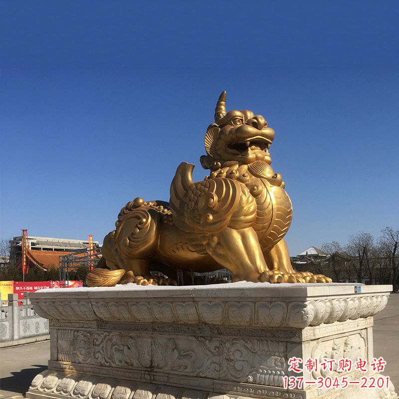 信阳鎏金铜獬豸雕塑-给您的园林更多灵魂