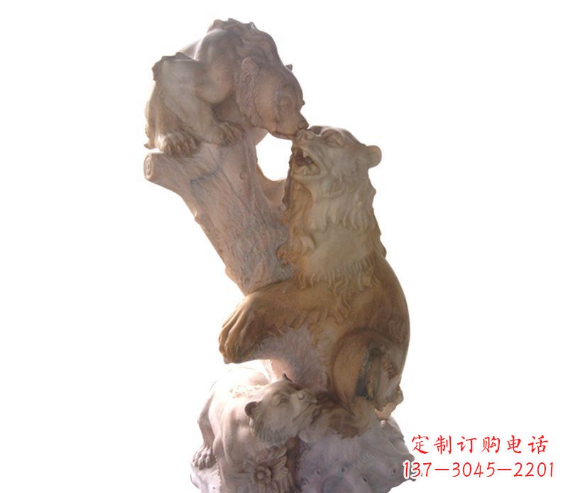 信阳母子狗熊石雕公园动物雕塑