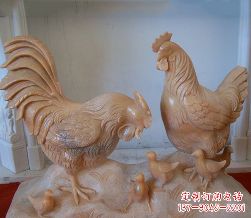 信阳中领雕塑--精致石雕母子鸡动物雕塑