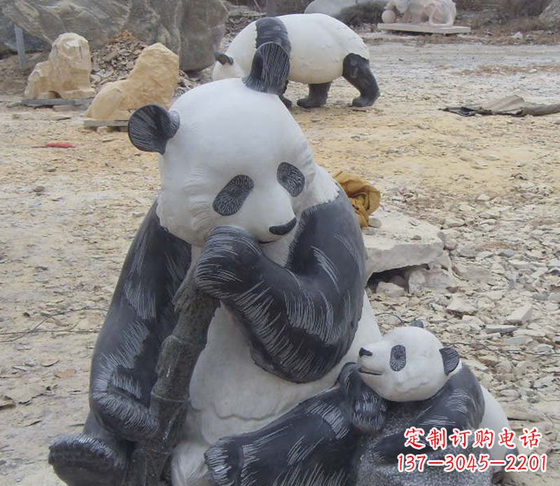信阳母子熊猫石雕仿真动物雕塑